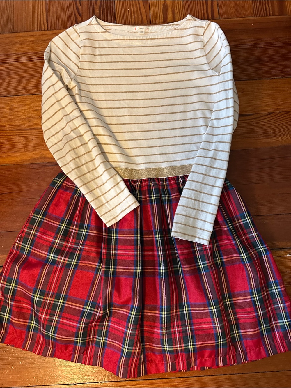 Crewcuts White Striped Top with Red Plaid Skirt Holiday Dress